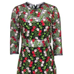 Alexis - Black & Multi Color Floral Embroidered Dress Size Large